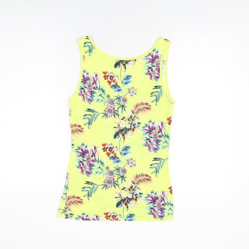 Oasis Womens Yellow Floral Cotton Basic Tank Size M Scoop Neck
