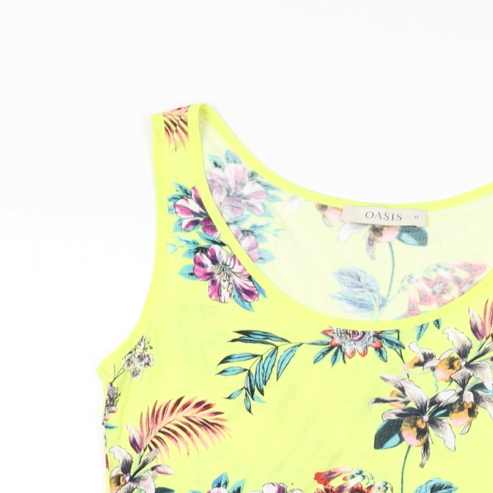Oasis Womens Yellow Floral Cotton Basic Tank Size M Scoop Neck