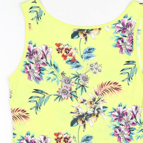 Oasis Womens Yellow Floral Cotton Basic Tank Size M Scoop Neck