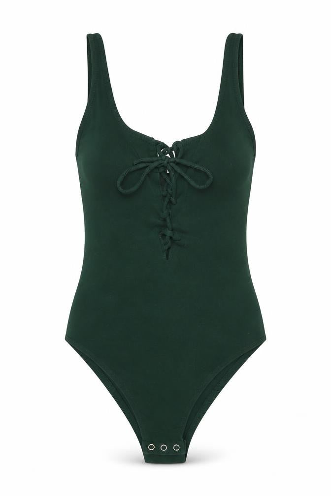 Topshop Womens Green Cotton Bodysuit One-Piece Size 6 Snap
