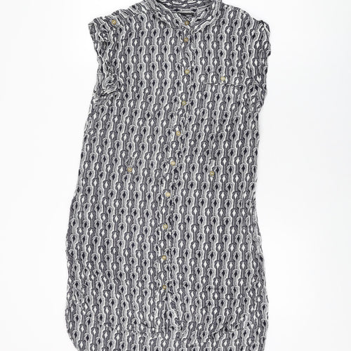 Warehouse Womens Blue Geometric Viscose Shift Size 12 Collared Button