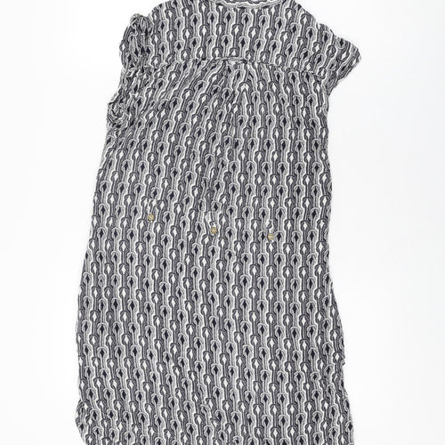 Warehouse Womens Blue Geometric Viscose Shift Size 12 Collared Button