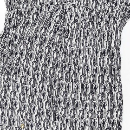 Warehouse Womens Blue Geometric Viscose Shift Size 12 Collared Button