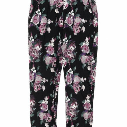 Autograph Womens Black Floral Viscose Trousers Size 10 L29 in Regular