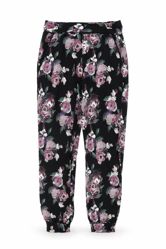 Autograph Womens Black Floral Viscose Trousers Size 10 L29 in Regular