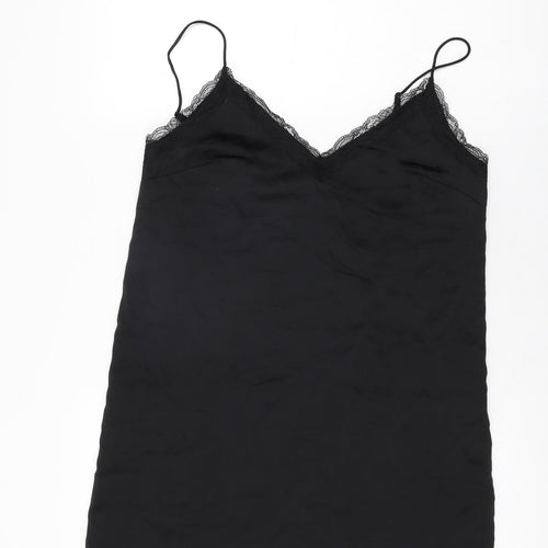 H&M Womens Black Polyester Slip Dress Size S V-Neck Pullover