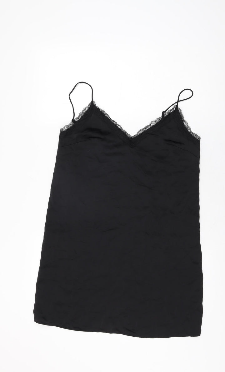 H&M Womens Black Polyester Slip Dress Size S V-Neck Pullover
