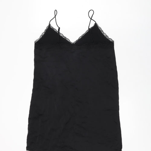 H&M Womens Black Polyester Slip Dress Size S V-Neck Pullover