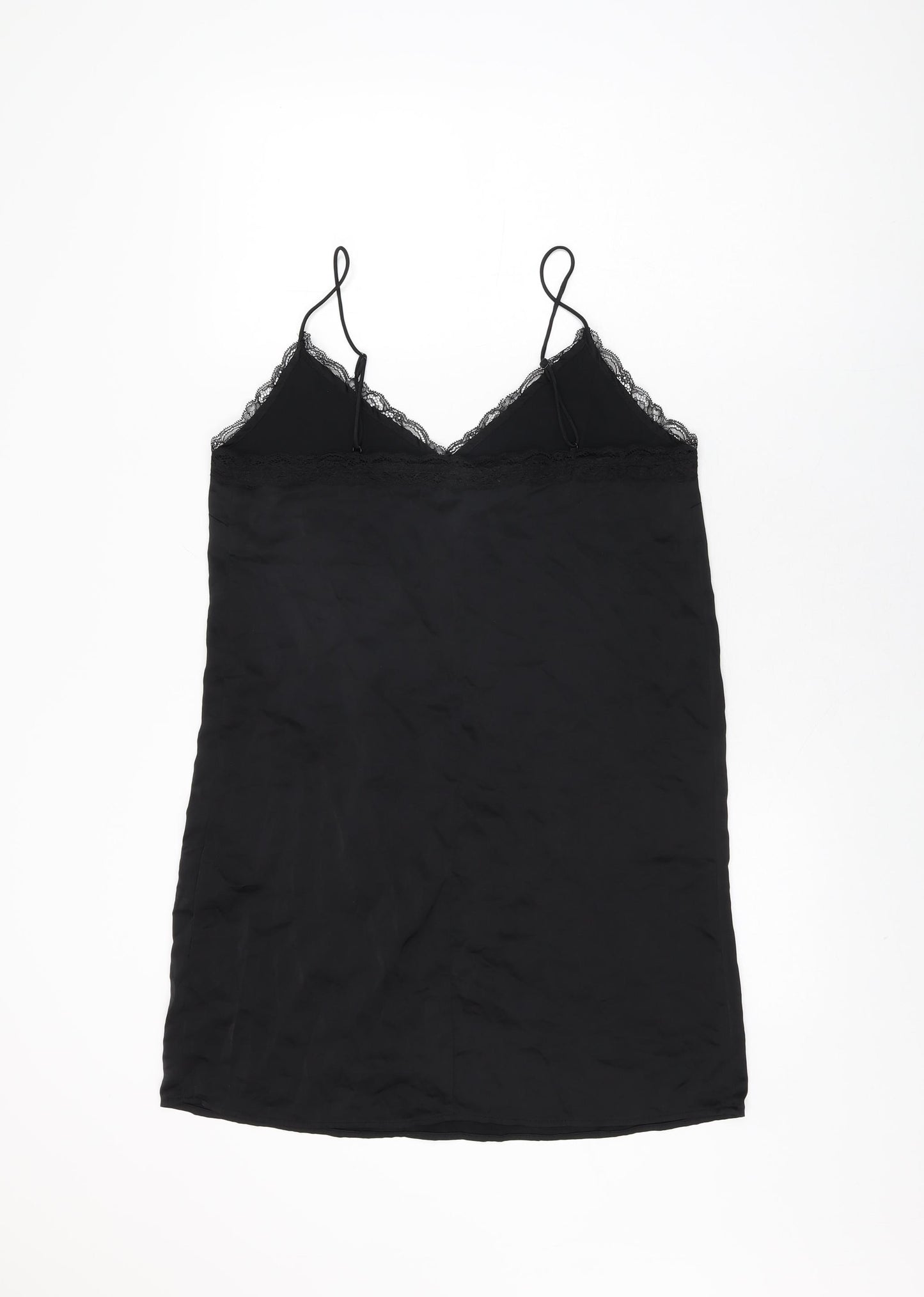 H&M Womens Black Polyester Slip Dress Size S V-Neck Pullover