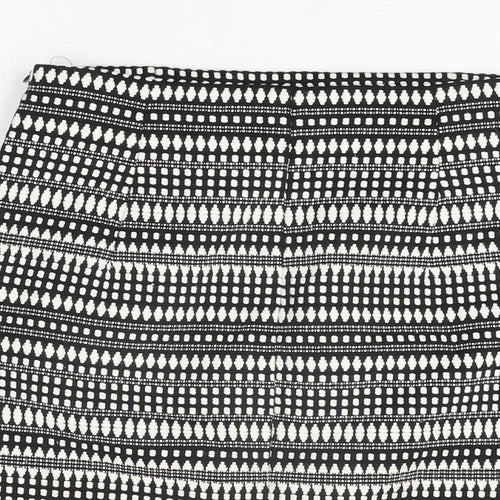 Zara Womens Black Geometric Cotton Mini Skirt Size M Zip