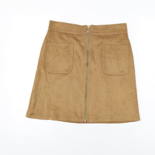 Marks and Spencer Womens Brown Polyester A-Line Skirt Size 10 Zip