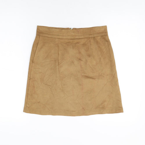 Marks and Spencer Womens Brown Polyester A-Line Skirt Size 10 Zip