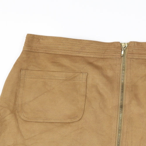 Marks and Spencer Womens Brown Polyester A-Line Skirt Size 10 Zip