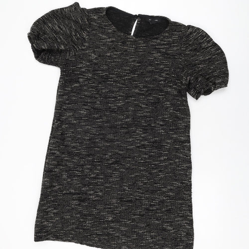 New Look Womens Black Geometric Viscose Shift Size 16 Round Neck Button