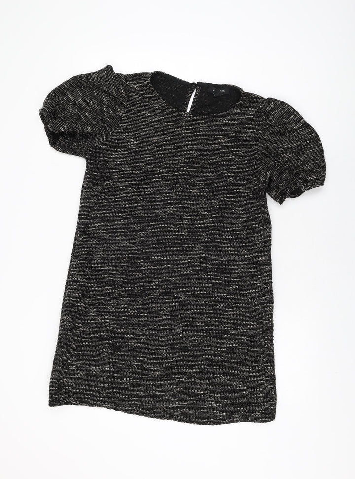 New Look Womens Black Geometric Viscose Shift Size 16 Round Neck Button