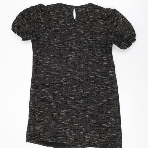New Look Womens Black Geometric Viscose Shift Size 16 Round Neck Button