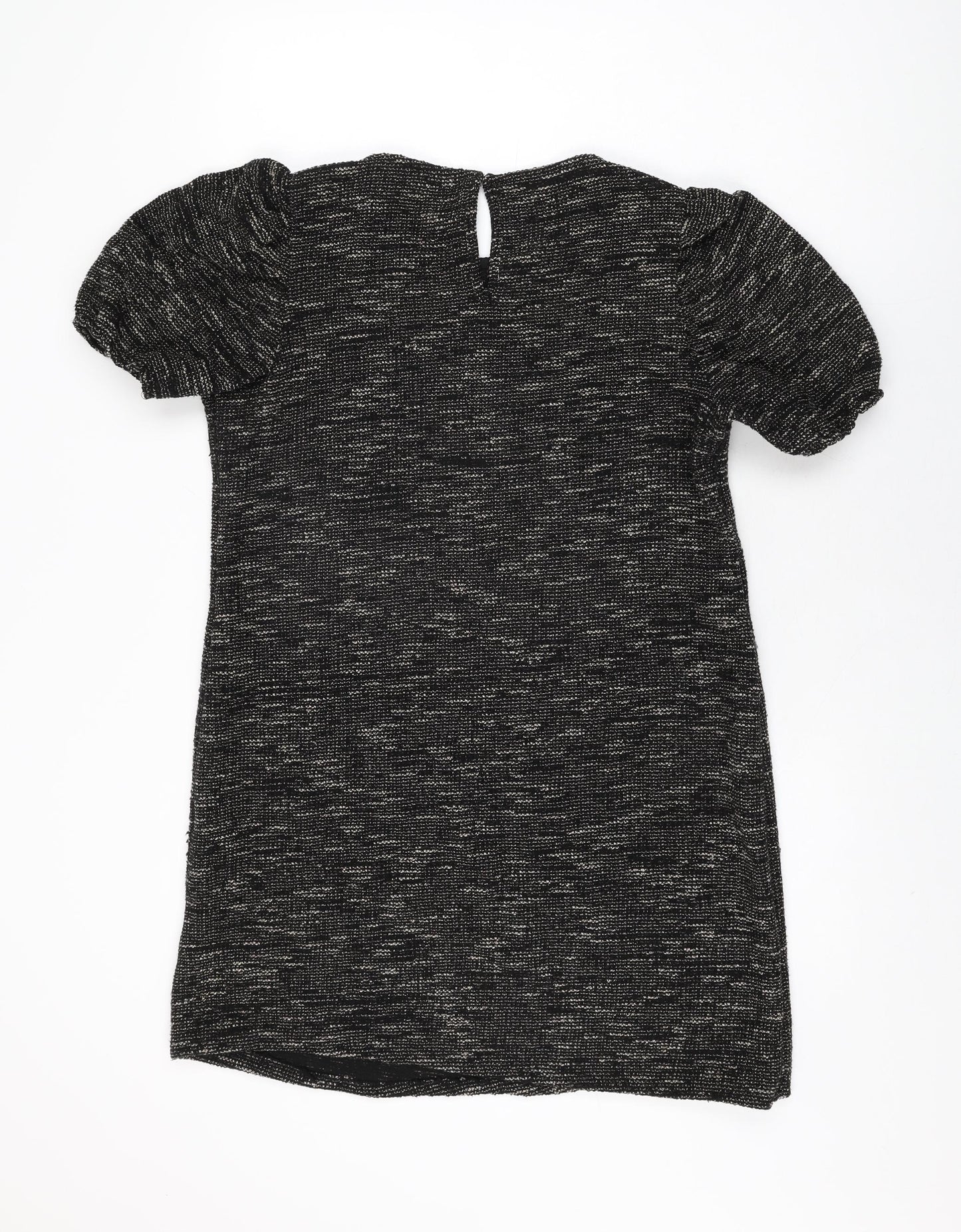 New Look Womens Black Geometric Viscose Shift Size 16 Round Neck Button