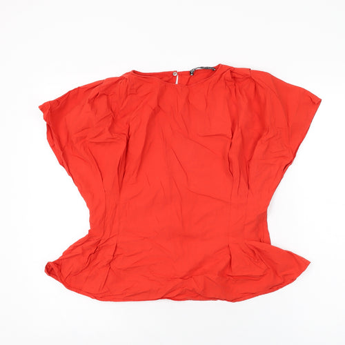Zara Womens Red Cotton Basic T-Shirt Size S Round Neck