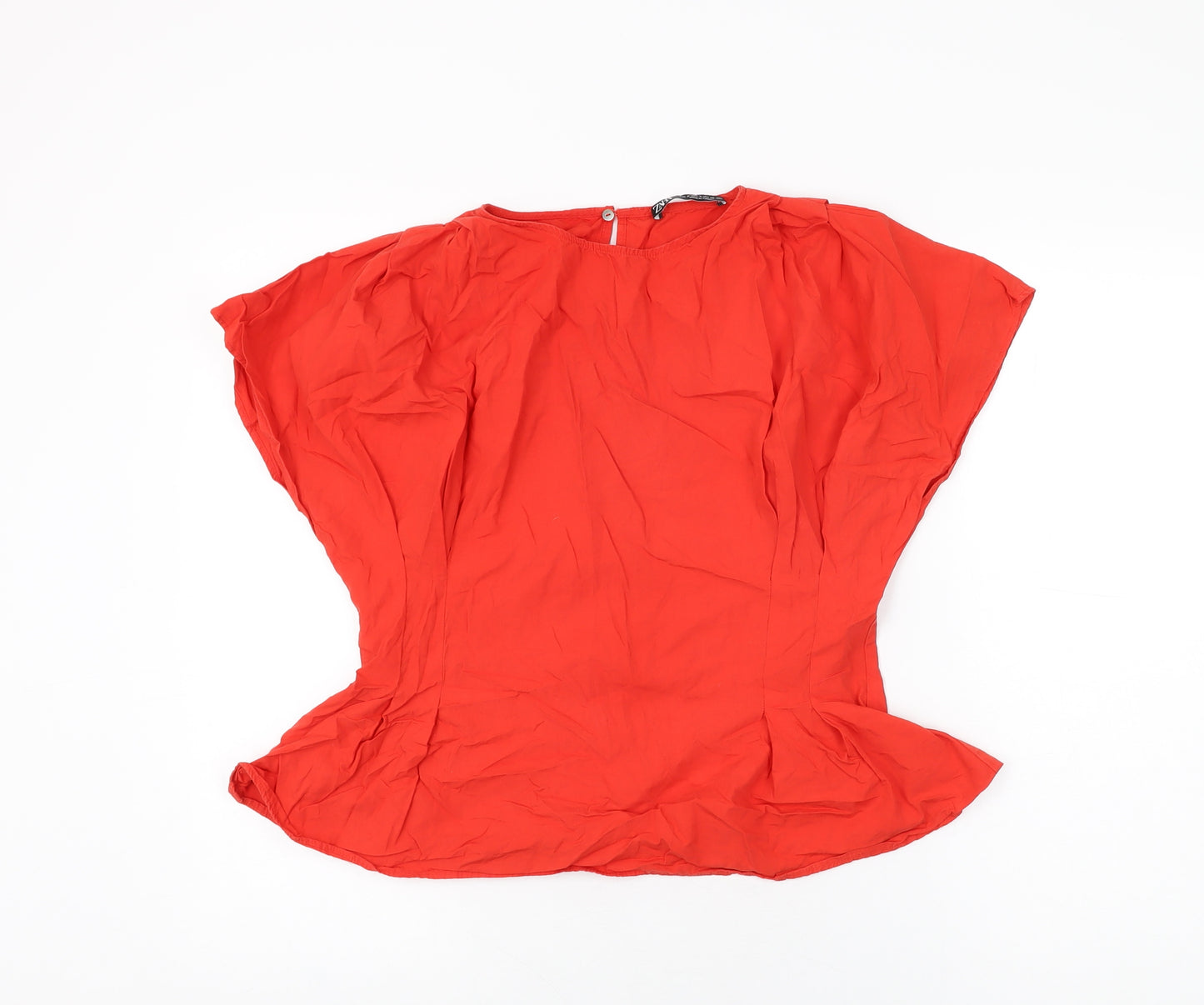 Zara Womens Red Cotton Basic T-Shirt Size S Round Neck