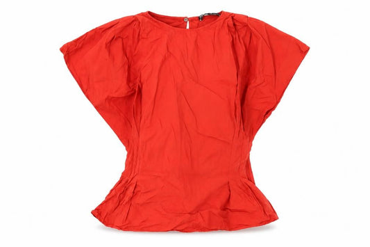Front view of Zara women’s red cotton basic t-shirt, size S, round neck