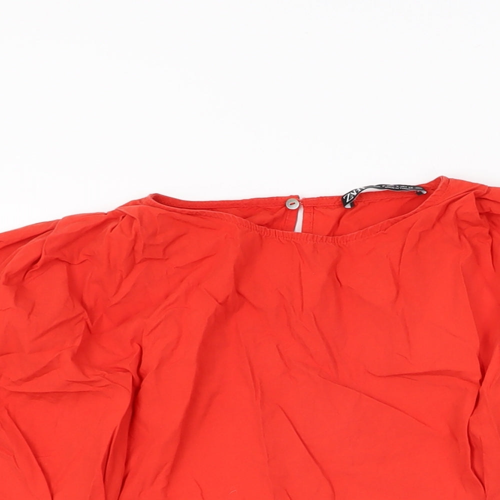 Zara Womens Red Cotton Basic T-Shirt Size S Round Neck