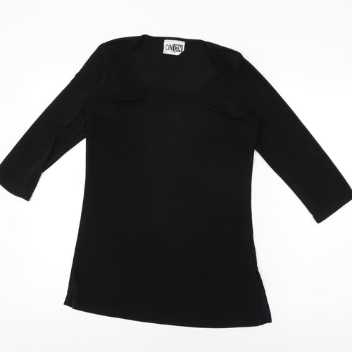 CINCIN Womens Black Polyester Basic T-Shirt Size S Round Neck