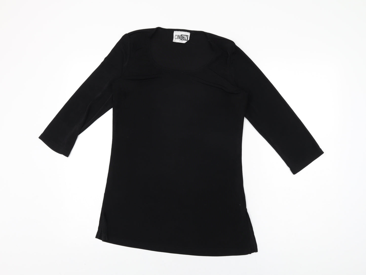CINCIN Womens Black Polyester Basic T-Shirt Size S Round Neck