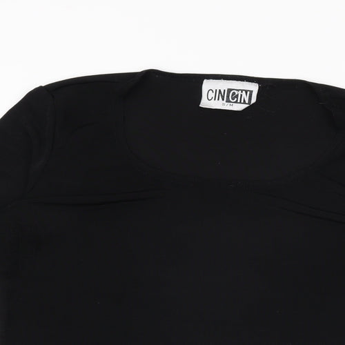 CINCIN Womens Black Polyester Basic T-Shirt Size S Round Neck