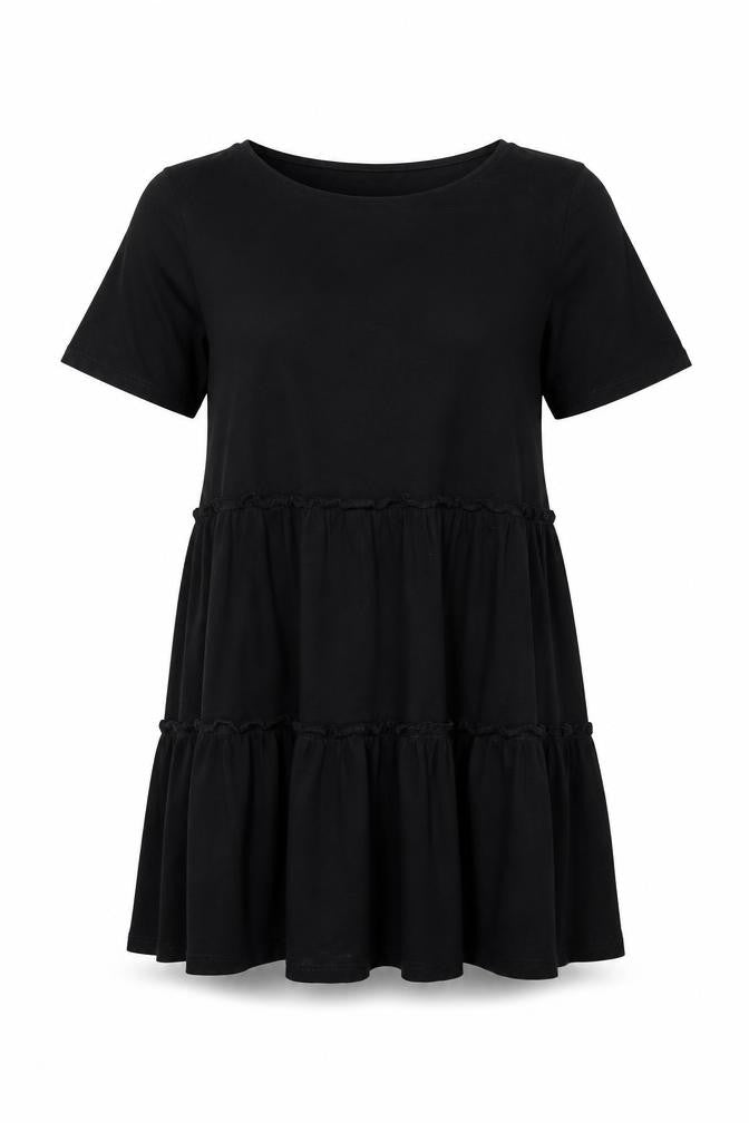 Front view of River Island women’s black cotton shift, size UK 10, round neck pullover