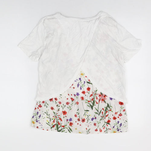 Per Una Womens White Floral Cotton Basic T-Shirt Size 10 Round Neck