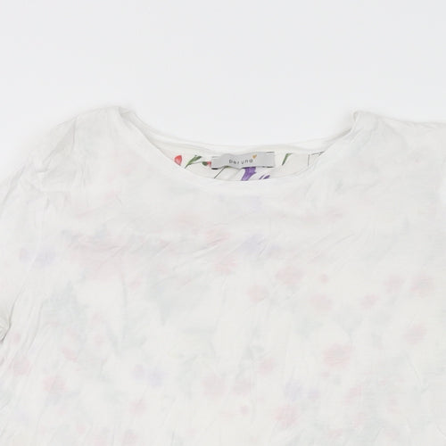 Per Una Womens White Floral Cotton Basic T-Shirt Size 10 Round Neck