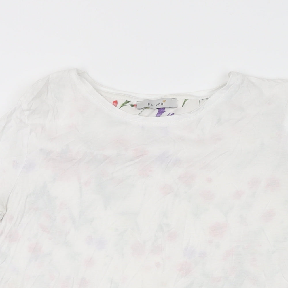 Per Una Womens White Floral Cotton Basic T-Shirt Size 10 Round Neck