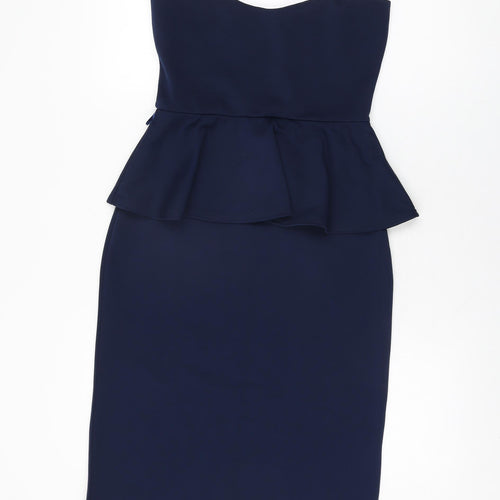 Boohoo Womens Blue Polyester Bodycon Size 12 Off the Shoulder Pullover
