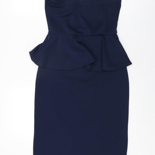 Boohoo Womens Blue Polyester Bodycon Size 12 Off the Shoulder Pullover