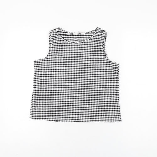 H&M Girls Black Gingham Polyester Basic T-Shirt Size 11-12 Years Round Neck Pullover