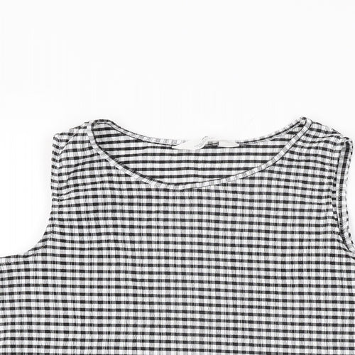 H&M Girls Black Gingham Polyester Basic T-Shirt Size 11-12 Years Round Neck Pullover