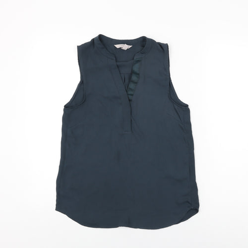 H&M Womens Blue Polyester Basic Blouse Size 6 V-Neck