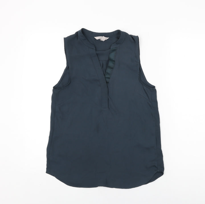 H&M Womens Blue Polyester Basic Blouse Size 6 V-Neck
