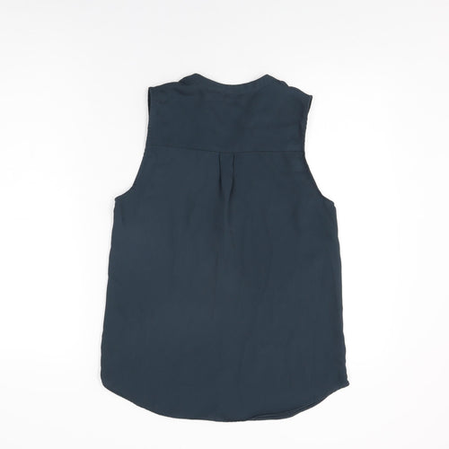 H&M Womens Blue Polyester Basic Blouse Size 6 V-Neck