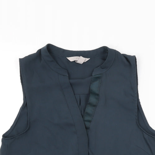 H&M Womens Blue Polyester Basic Blouse Size 6 V-Neck