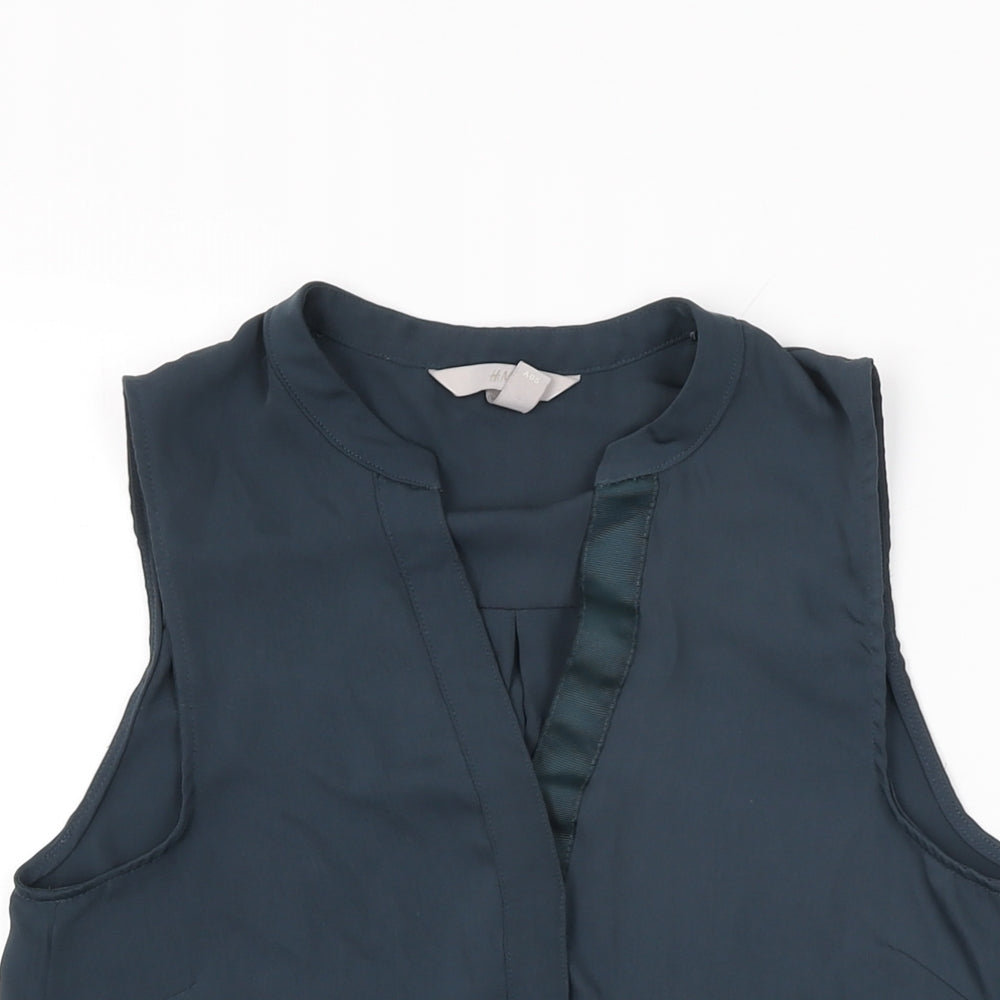 H&M Womens Blue Polyester Basic Blouse Size 6 V-Neck