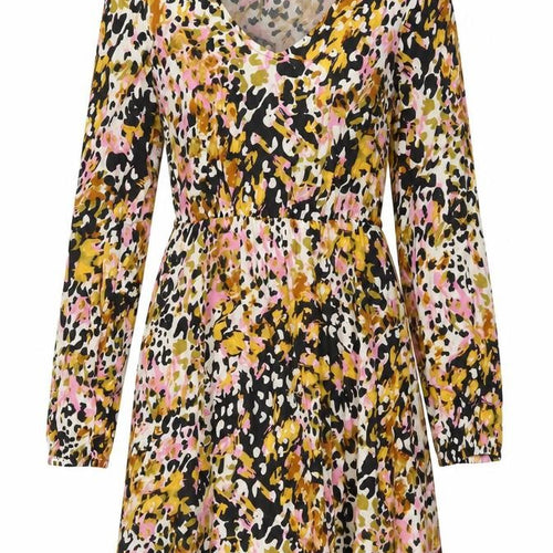 JDY Womens Multicoloured Geometric Viscose Skater Dress Size 8 V-Neck Pullover