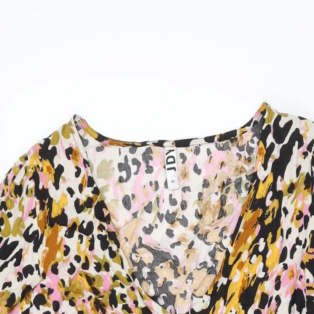JDY Womens Multicoloured Geometric Viscose Skater Dress Size 8 V-Neck Pullover