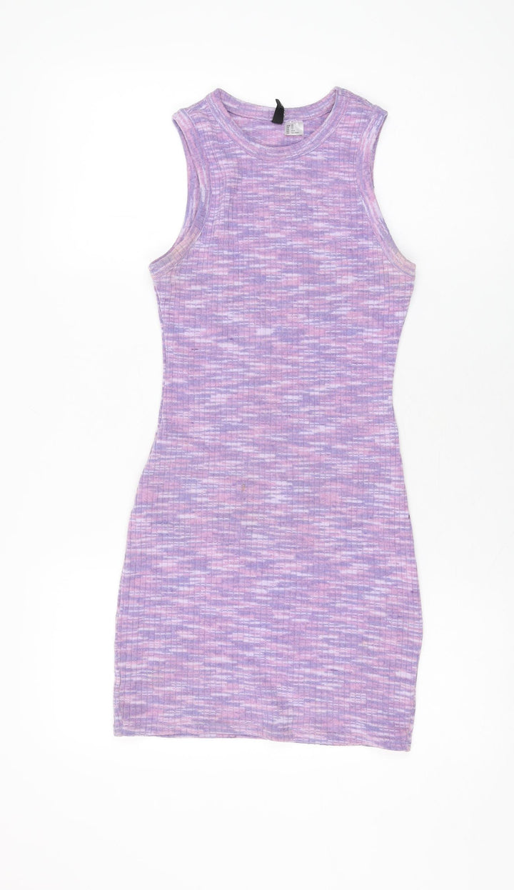 H&M Womens Purple Geometric Polyester Bodycon Size XS Round Neck Pullover