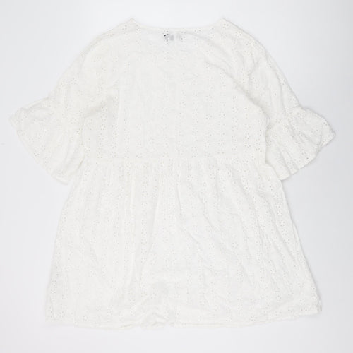 Boohoo Womens White Floral Cotton Shift Size 16 Round Neck Pullover