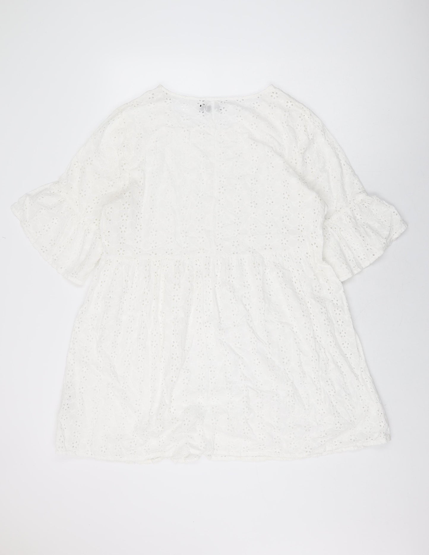 Boohoo Womens White Floral Cotton Shift Size 16 Round Neck Pullover