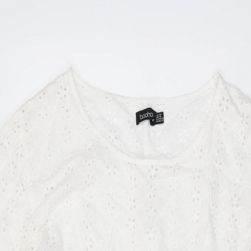 Boohoo Womens White Floral Cotton Shift Size 16 Round Neck Pullover