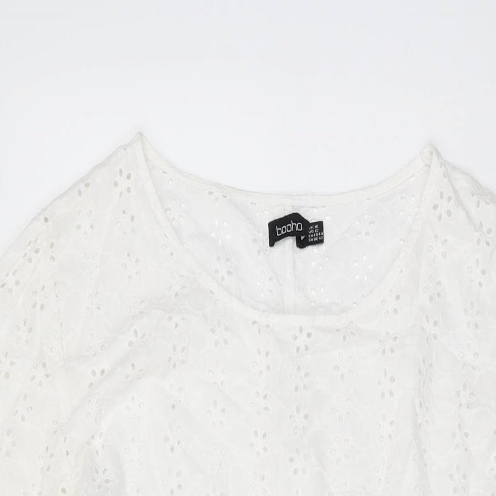 Boohoo Womens White Floral Cotton Shift Size 16 Round Neck Pullover