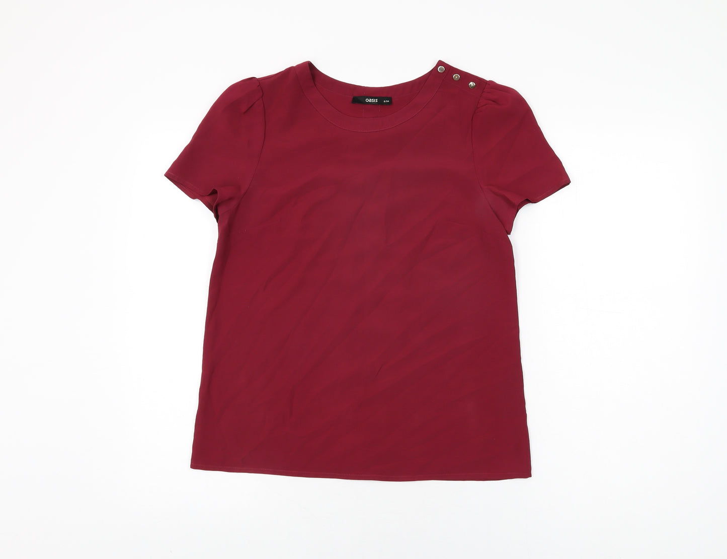 Oasis Womens Red Polyester Basic T-Shirt Size 8 Round Neck