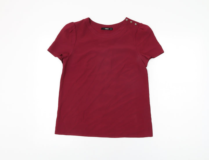 Oasis Womens Red Polyester Basic T-Shirt Size 8 Round Neck